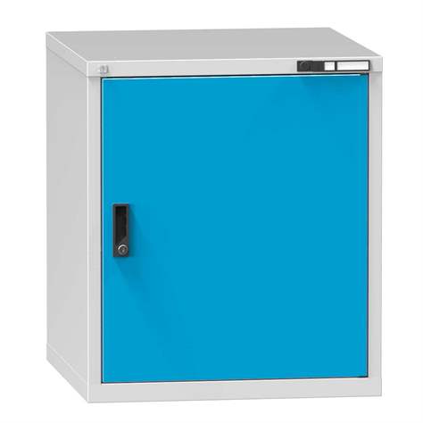 Dílenská skříňka KOMBI, v x š x h: 840 x 731 x 780 mm, 1 x dvířka, barva šedá RAL7035/modrá RAL5012 - Polak CZ, s.r.o.