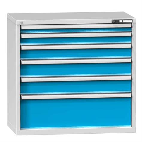 Schubladenschrank für Werkstatt, HxBxT: 990 x 1037 x 780 mm, 6 x Schubladen, Farbe grau RAL7035/blau RAL5012 - Polak CZ, s.r.o.
