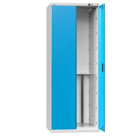 Dulap pentru unelte, scule și instrumente CNC, lungime x înălțime: 738x1950 mm, ușă batantă, corp gri RAL7035/ușă albastră RAL5012 - Polak CZ, s.r.o.