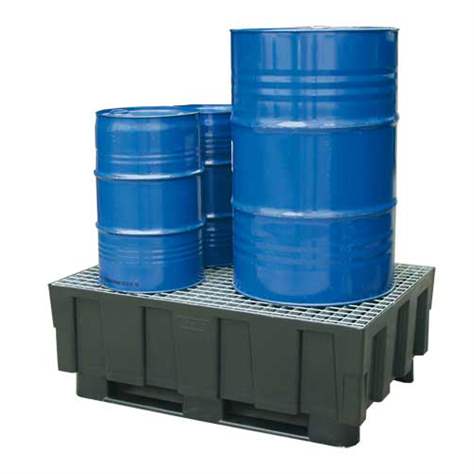 Záchytná vana EUR plastová, s ocelovým roštem, 1205 x 805 mm, s ližinami, černá - CEMO GmbH