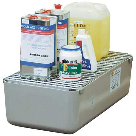 Záchytná vana ze sklolaminátu, s pozinkovaným roštem, objem 65 l, 820x420 mm, šedá - CEMO GmbH