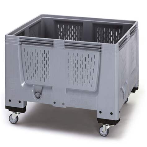 BigBox aus Polyethylen, mit Deckel und Verschluss-Sets, mit Lüftungsschlitzen, 1200x1000x1000 mm, mit Rädern