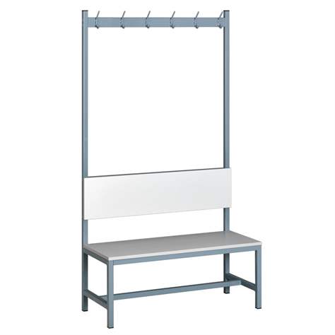 Garderoben-Sitzbank mit Rückenlehne und 12 Kleiderhaken, graue Laminoplatte, Länge 2000 mm - Polak CZ, s.r.o.