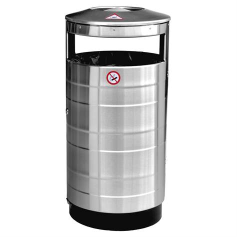 Abfalleimer aus Edelstahl mit Aschenbecher und verzinktem 70-Liter-Innenbehälter