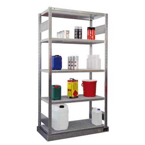 Roštový regál se záchytnou vanou na hořlavé kapaliny, pozinkovaný, 2000x1000x500 mm - META Skladovací technika