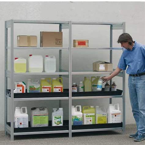 Regalständer für aggressive Chemikalien, mit PE-Auffangwannen, verzinkt, Anbauregal, 2000x1000x600 mm - META Skladovací technika