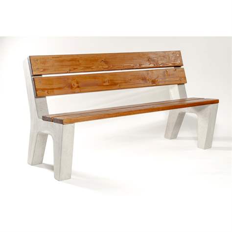 Parkbank mit Rückenlehne, mit Stahlbeton-Gestell und Massivholzleisten, Länge 1,5 m, mit Vorbereitung zur Verankerung