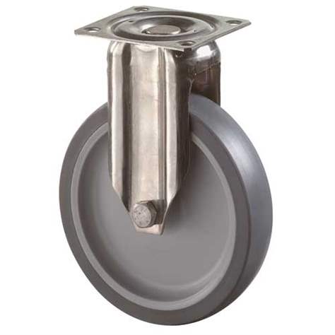 Apparate-Bockrolle, Gabel aus Edelstahl, Durchm. 100 mm, mit Platte, Traglast 60 kg