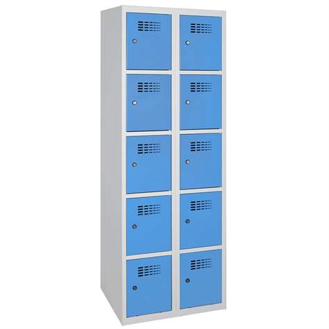 Schließfachschrank WEMO, 2x5 Abteile, 600x500x1800 mm, Türfarbe blau RAL5012, Zylinderschloss - Malow - Bild4