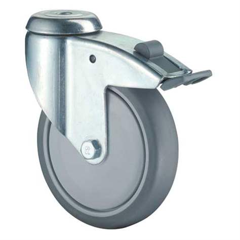 Apparate-Lenkrolle mit Festseller, Durchm. 125 mm, mit Rückenloch, Traglast 100 kg