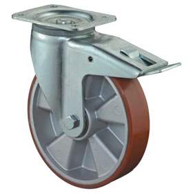 Transportní kolečko, otočné s brzdou, disky z hliníku, obruče polyuretan, pr. 125 mm, nosnost 450 kg
