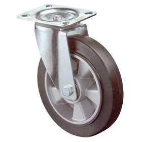 Transport-Lenkrolle, Alufelge, Bandage Elasti-schwarz, Durchm. 100 mm, Traglast 150 kg