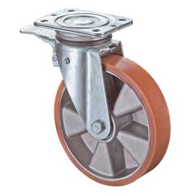Transportní kolečko, otočné s brzdou, disky z hliníku, obruče polyuretan, pr. 100 mm, nosnost 280 kg