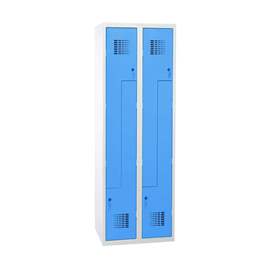 Garderobenschrank 'Z' - WEMO, 2 x 300 mm, Türfarbe Blau RAL5012, ohne Füße, Zylinderschloss