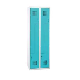 Garderobenschrank 'Z' - WEMO, 2 x 300 mm, Türfarbe Türkisblau RAL5018, ohne Füße, Zylinderschloss