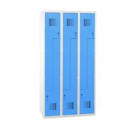 Garderobenschrank 'Z' - WEMO, 3 x 300 mm, Türfarbe Blau RAL5012, ohne Füße, Zylinderschloss