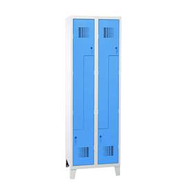 Garderobenschrank 'Z' - WEMO, 2 x 300 mm, Türfarbe Blau RAL5012, mit Füßen, Zylinderschloss