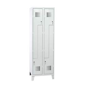 Garderobenschrank 'Z' - WEMO, 2 x 300 mm, Türfarbe Grau RAL7035, mit Füßen, Drehriegelverschluss