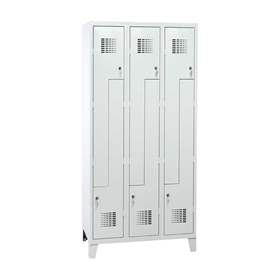 Garderobenschrank 'Z' - WEMO, 3 x 300 mm, Türfarbe Grau RAL7035, mit Füßen, Zylinderschloss