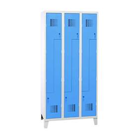 Garderobenschrank 'Z' - WEMO, 3 x 300 mm, Türfarbe Blau RAL5012, mit Füßen, Zylinderschloss