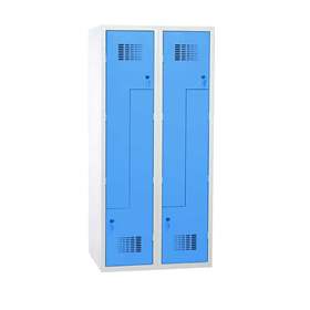 Garderobenschrank 'Z' - WEMO, 2 x 400 mm, Türfarbe Blau RAL5012, ohne Füße, Drehriegelverschluss