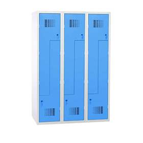 Garderobenschrank 'Z' - WEMO, 3 x 400 mm, Türfarbe Blau RAL5012, ohne Füße, Zylinderschloss