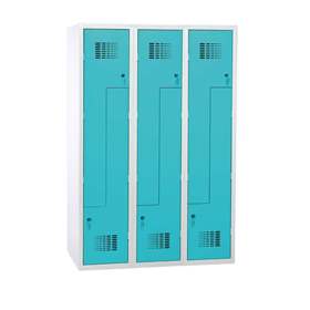 Garderobenschrank 'Z' - WEMO, 3 x 400 mm, Türfarbe Türkisblau RAL5018, ohne Füße, Drehriegelverschluss