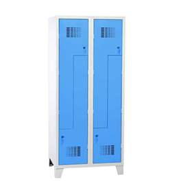 Garderobenschrank 'Z' - WEMO, 2 x 400 mm, Türfarbe Blau RAL5012, mit Füßen, Zylinderschloss