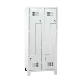 Garderobenschrank 'Z' - WEMO, 2 x 400 mm, Türfarbe Grau RAL7035, mit Füßen, Drehriegelverschluss