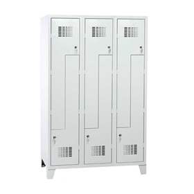 Garderobenschrank 'Z' - WEMO, 3 x 400 mm, Türfarbe Grau RAL7035, mit Füßen, Zylinderschloss