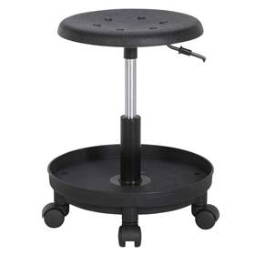 Taburet de lucru atelier productie ergonomic rotativ pentru industrie POLO TOOL, scaun din poliuretan negru