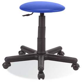 Taburet de lucru atelier productie ergonomic rotativ pentru industrie GOLIAT cu roți, material textil, albastru