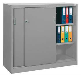 Dulap metalic cu polițe și uși glisante, HxLxl: 1040 x 1400 x 435 mm, culoare gri deschis RAL 7035