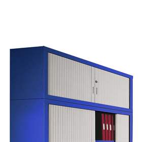 Rollladen-Aufsatzschrank, HxBxT: 465x1000x435 mm, Gehäusefarbe Blau RAL5010, Rollladen Grau