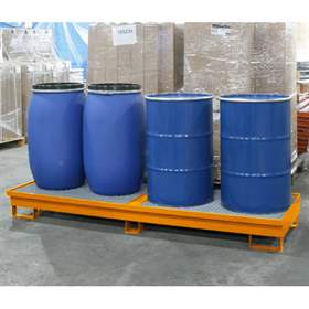 Auffangwanne, Stahl lackiert, mit Gitterrost, 2500 x 800 mm, orange RAL2000.