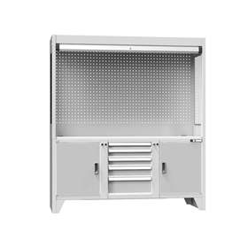 Kontrolné pracovisko š x h x v: 1800x600x2030 mm, 5x zásuvka, 2x skrínka, dvierka farba šedá RAL7035