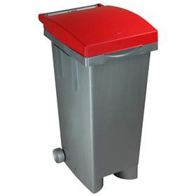 Koš plastový na tříděný odpad, objem 80 l, víko červené