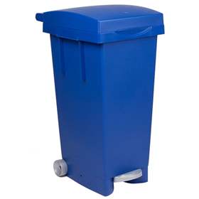 Coș gunoi din material plastic pentru materiale reciclabile, volum 80 l, cu pedală, culoare albastră