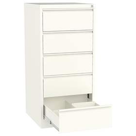 Registraturschrank für Hängemappen B5-horizontal, 5 Schubladen, 2 zweibahninge, HxBxT: 1285x610x630 mm, Farbe weiß RAL9010