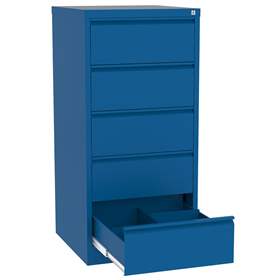 Registraturschrank für Hängemappen B5-horizontal, 5 Schubladen, 2 zweibahninge, HxBxT: 1285x610x630 mm, Farbe blau RAL5010