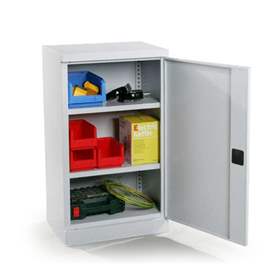 Dulap metalic cu polite si 1 ușa batanta birou arhiva atelier HxLxl 1040 x 600 x 435 mm cap. port. 40 kg, gri RAL7035