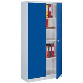 Dulap metalic cu polițe și cu dulăpior interior cu cheie tip compartiment de sigurantă interior, HxLxl: 1990x1000x435 mm, corp gri RAL7035 / uși albastre RAL5010