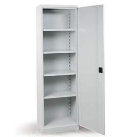Dulap metalic cu polite si 1 ușa batanta birou arhiva atelier HxLxl 1990 x 600 x 435 mm cap. port. 40 kg, gri RAL7035