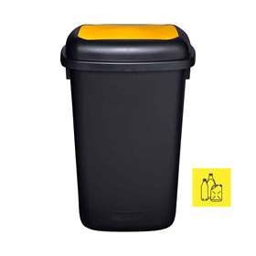 QUATRO - coș colector gunoi din plastic 90 l, recipient negru, capacul galben