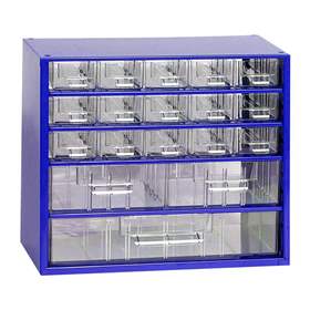 Schubladenmagazin 306 x 155 x 282 mm, Farbe blau, 18 Schubladen