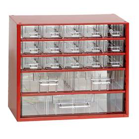 Schubladenmagazin 306 x 155 x 282 mm, Farbe rot, 18 Schubladen