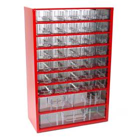 Schubladenmagazin 306 x 155 x 460 mm, Farbe rot, 38 Schubladen