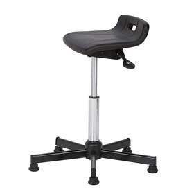 Taburet de lucru atelier productie ergonomic rotativ pentru industrie TECHNO cu șezut înclinat, șezut din poliuretan neagru