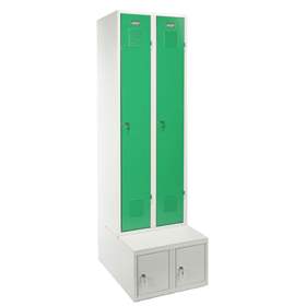 Dulap metalic pentru vestiar, sudat, 2 x 300 mm, uși verzi RAL6024, soclu tip cutie de depozitare