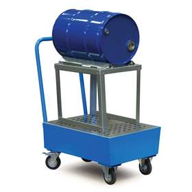 Fahrbare Stahl-Auffangwanne mit Fassbock für ein liegendes Fass, Auffangvolumen 61 l, LxBxH: 800x500x355 mm